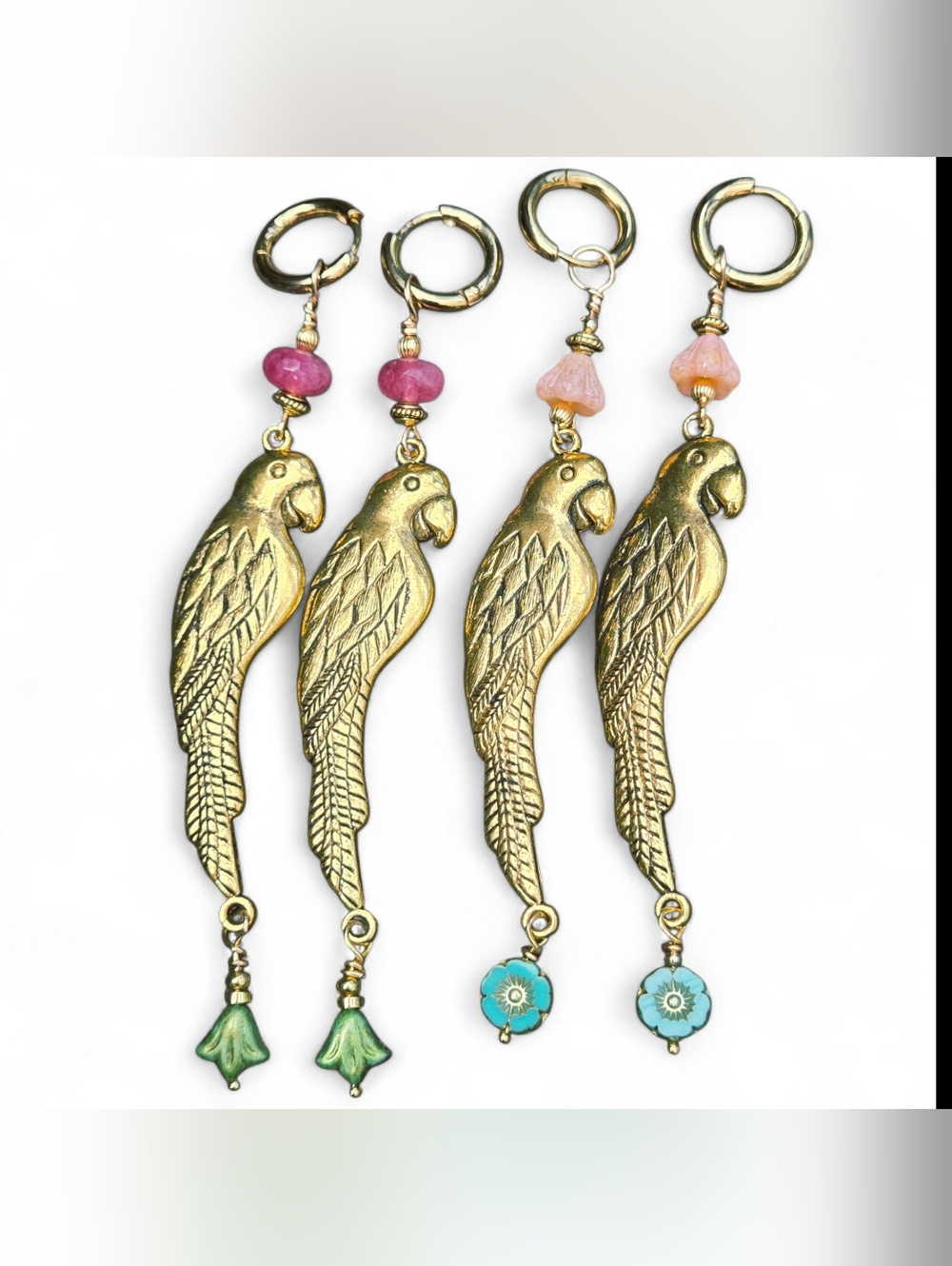 Set Of 2 Pairs Parrot Bird Farm Rio Style Earrings Margaritaville Tropical, Hoop